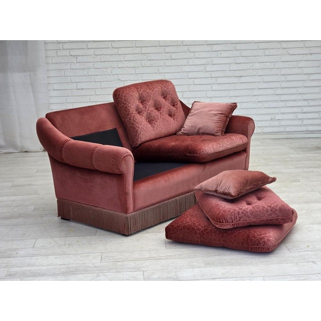 Scandinavian 2-Seater Sofa in Pink Furniture Velour, 1980s For Sale - Image 4 of 17