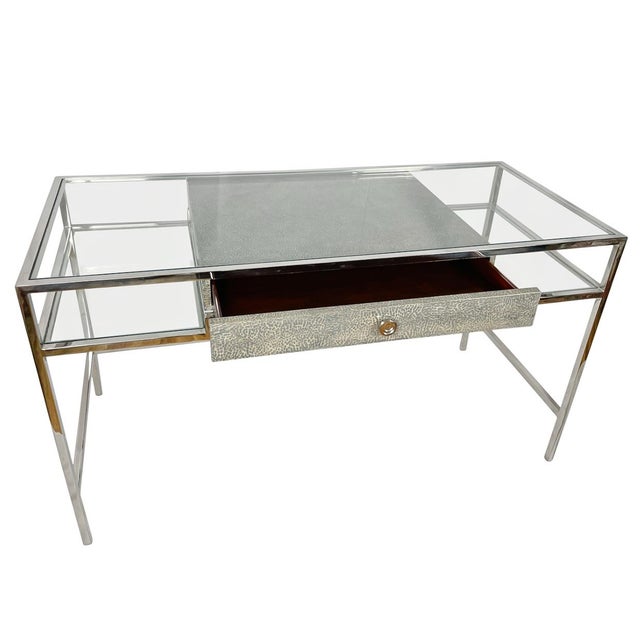 Early 21st Century Theodore Alexander Tintagel Desk Blue Mottled Eggshell For Sale - Image 5 of 9