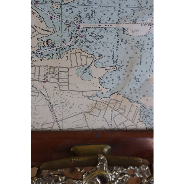Vintage SeaCraft Solid Mahogany Stamford Harbor Nautical Chart Tray For Sale - Image 12 of 18