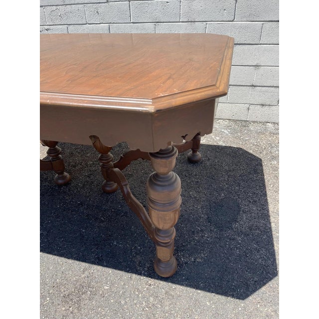 7pc Vintage Jacobean Dining Table Chairs Set Wood Kitchen Armchair For Sale In Los Angeles - Image 6 of 10