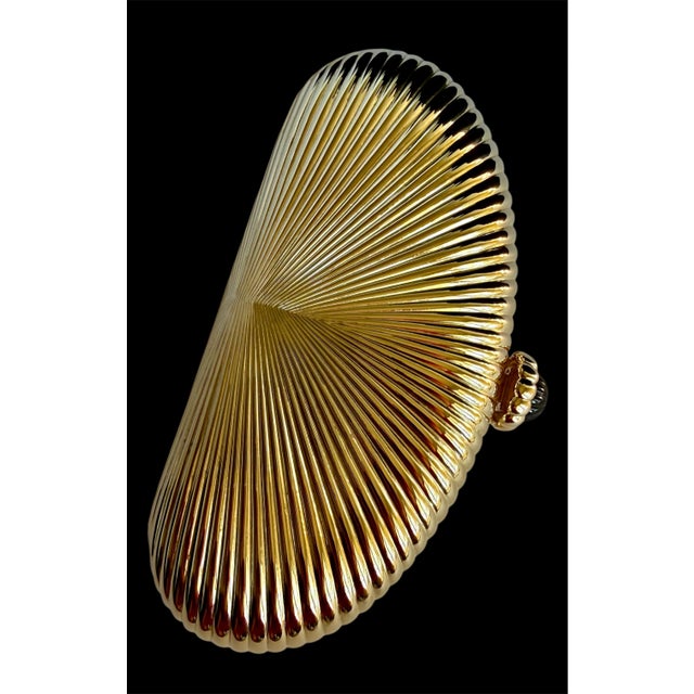 Metal Judith Leiber Gold Ribbed Half Oval Onyx Gem Crystal Minaudiere Evening Bag For Sale - Image 7 of 15