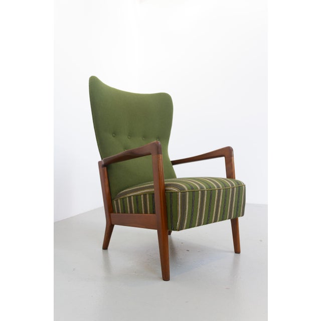 Danish Modern Lounge Chair in Beech and Green Wool by Fritz Hansen, 1940s For Sale - Image 18 of 18