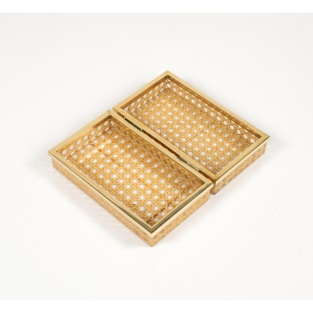 Metal Midcentury Box in Rattan and Brass from Christian Dior, 1970s For Sale - Image 7 of 14