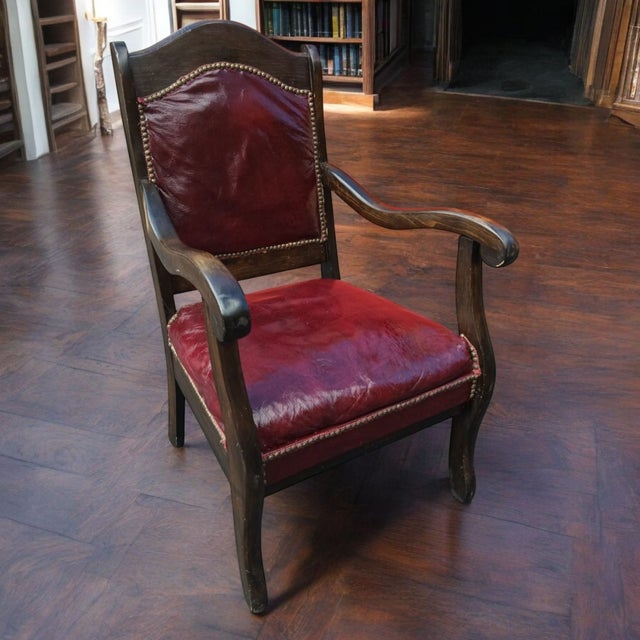 Victorian Elevate Your Home With This Stunning Pair of Antique Victorian-Style Parlor Leather Armchairs For Sale - Image 3 of 12