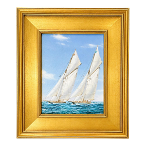 Original Nautical Sailboat Oil Painting in Custom Gold Frame, 14 X 16 by Matt Thomas