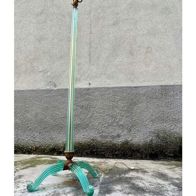 Green Murano Glass 4-Feet Floor Lamp attributed to Barovier & Toso, Italy, 1930s-1940s For Sale - Image 4 of 18