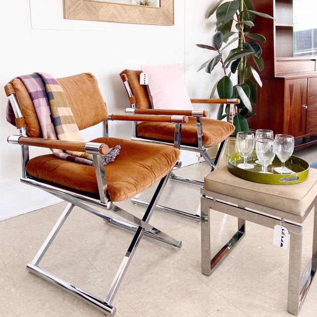 1970s Milo Baughman For Cal Style Wood And Chrome Director S Chairs A Pair Chairish