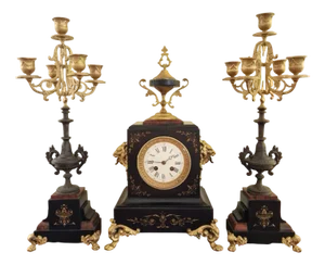 Antique French Clock with 2 Candlesticks, 19th Century, Set of 3