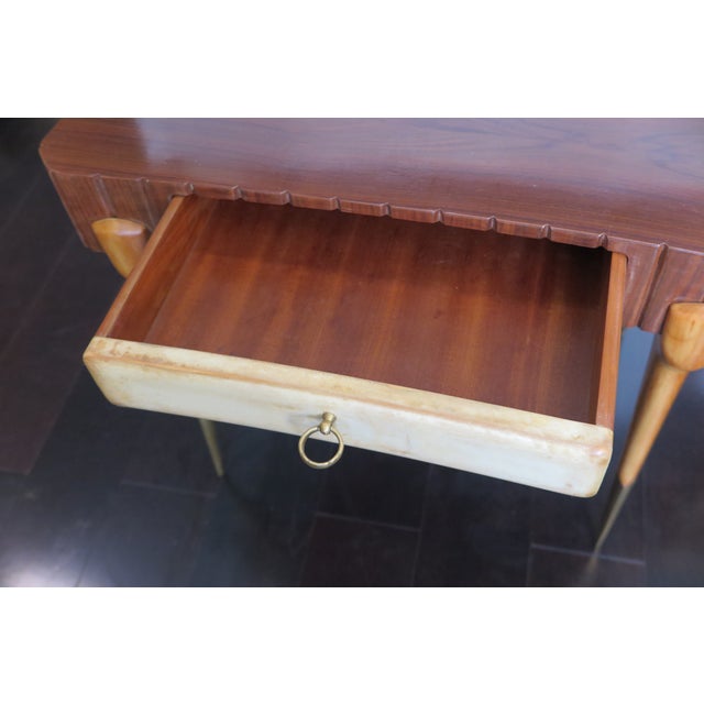 Brown Mid Century Side Tables With Parchment Drawers - Set of 2 For Sale - Image 8 of 9