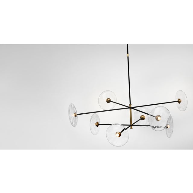 Metal Ian K. Fowler for Visual Comfort Signature Calvino X-Large Radial Chandelier in Aged Iron & Hand-Rubbed Antique Brass with Clear Glass For Sale - Image 7 of 9