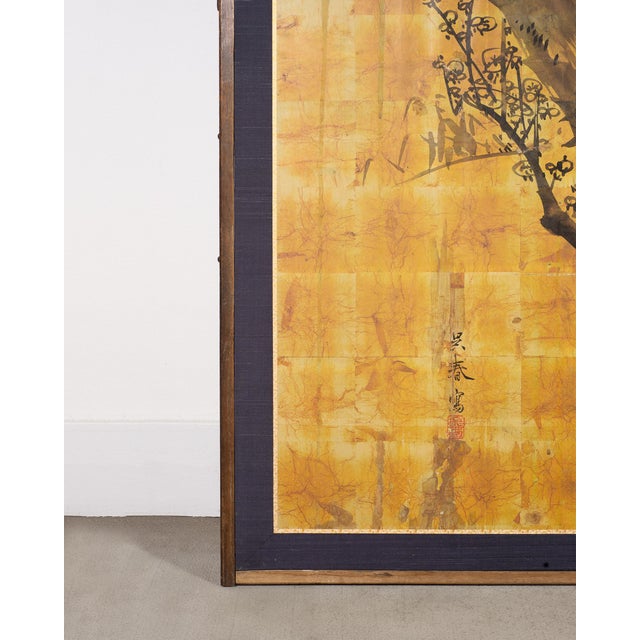 Mid 20th Century Japanese Showa Four Panel Screen Pair of Karashishi Foo Dogs For Sale - Image 15 of 18