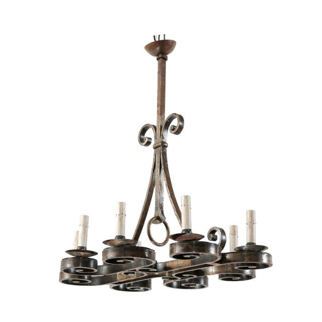 Metal Vintage French Iron 8-Light Chandelier For Sale - Image 7 of 12
