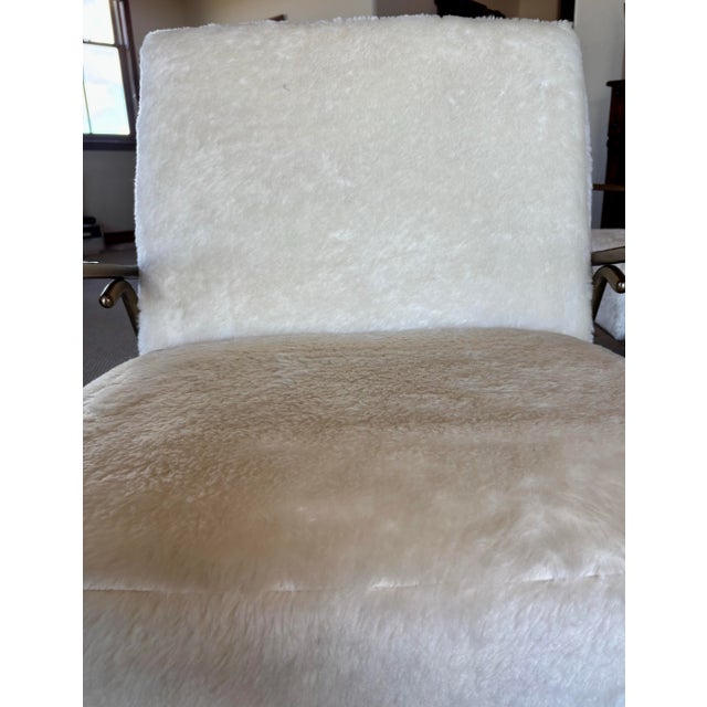 Mid-Century Modern Pair of Contemporary Brass & Faux Shearling Lounge Chairs by Ambella Home For Sale - Image 3 of 6