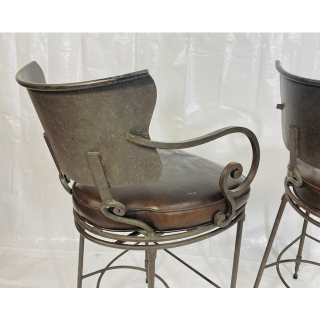 1990s Industrial Steel Counter Stools With Leather Seats, Set of 3 For Sale - Image 14 of 18