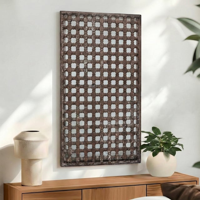 1970s Vintage Hand Carved Lattice 31" X 56" Wood Wall Hanging For Sale - Image 5 of 5