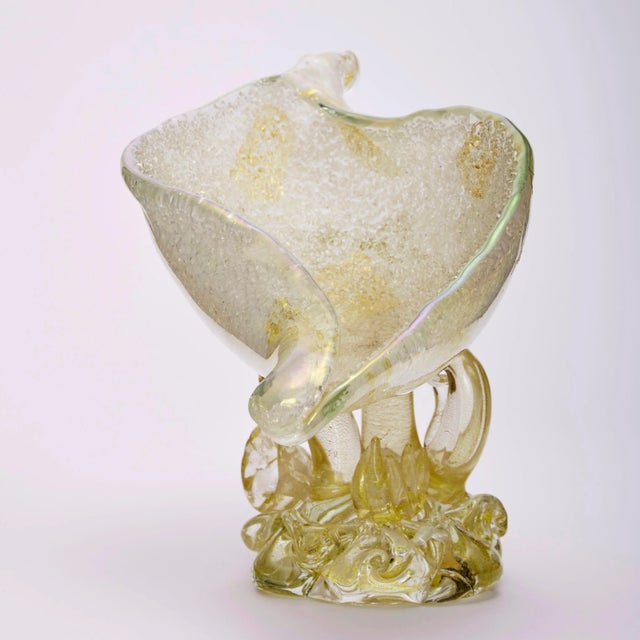 Rugiadoso biomorphic bowl of a shells resting on a pedestal of sea urchins designed circa 1940 by Ercole Barovier...