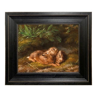 Two Rabbits 8x10" Print on Canvas in Distressed Black Wood Frame For Sale