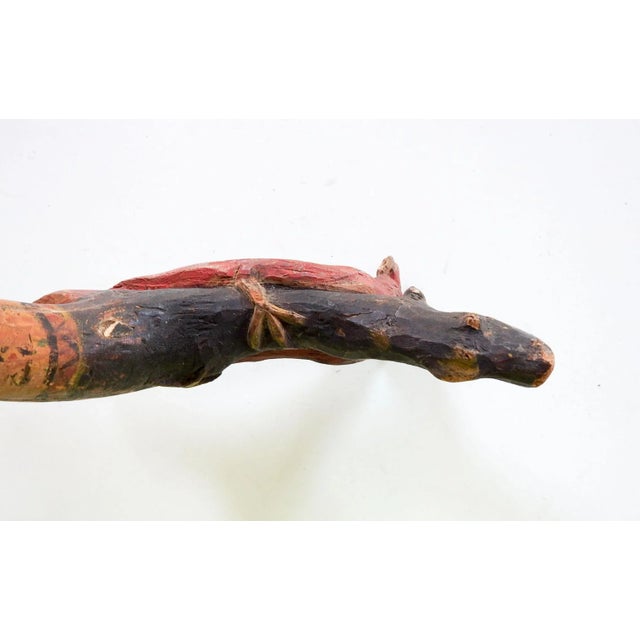 Wood Vintage Hand Carved Folk Art Walking Cane With Red Bird For Sale - Image 7 of 9