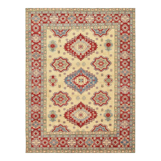 Kazak Rug 8'2'' X 10'9'' Beige Wool Tribal Hand-Knotted Oriental Carpet For Sale