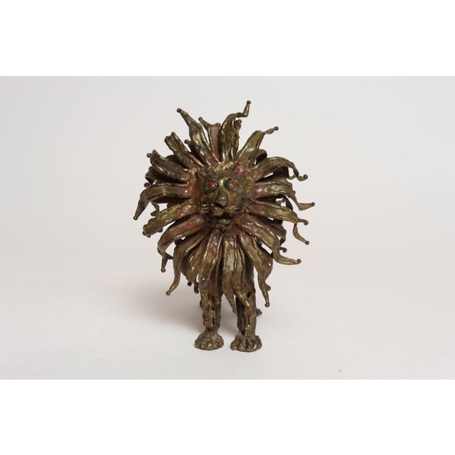 Vintage Brutalist Embossed Brass and Steel Lion Sculpture by Pal Kepenyes For Sale - Image 13 of 18