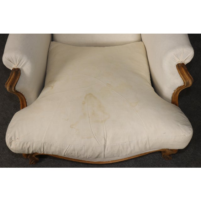 Pair of French Louis XV Style Oversized Upholstered Bergere Chairs C. 1920's For Sale - Image 9 of 13