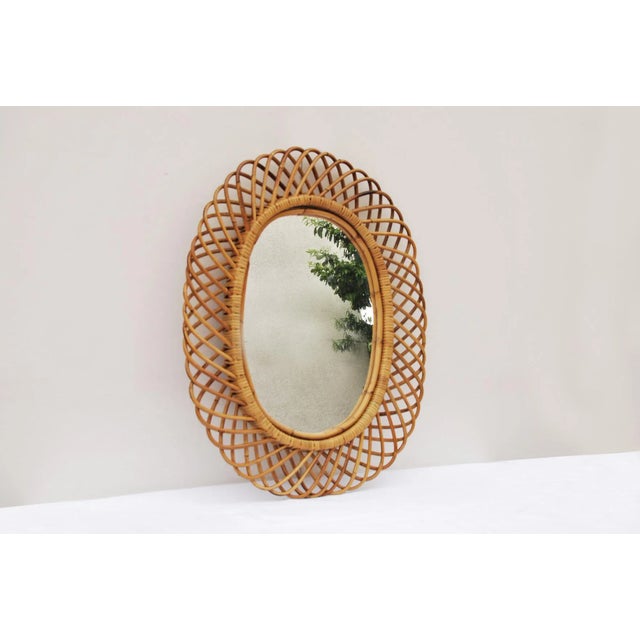 Mid-Century Modern Mid-Century Rattan and Bamboo Oval Wall Mirror by Franco Albini. Italy, 1960s For Sale - Image 3 of 6