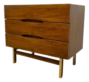 Vintage Mid Century Modern Dresser With Brass Finished Capped Wooden Legs From American of Martinsville