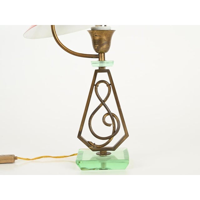 Adjustable Table Lamp in Red Metal, Brass and Green Glass from Stilnovo, Italy, 1950s For Sale - Image 9 of 17