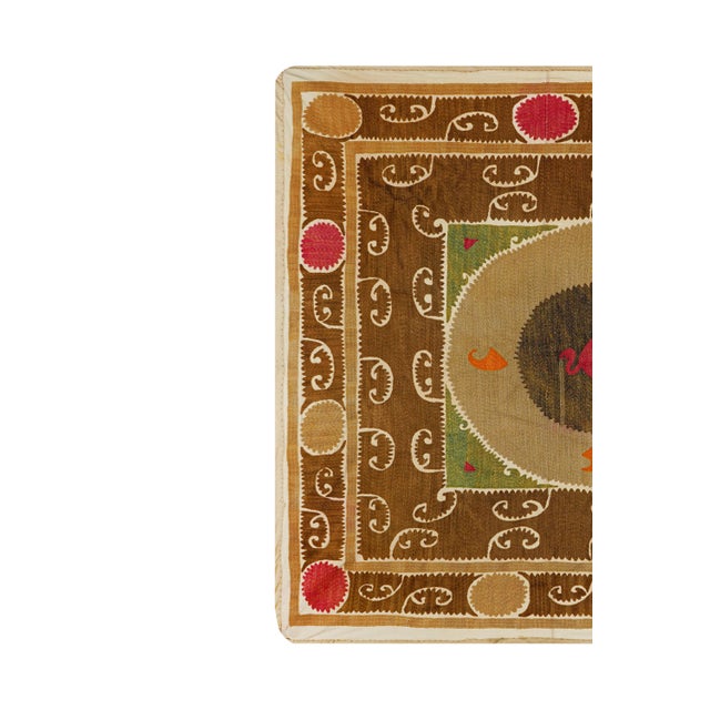 Square Uzbek Suzani Wall Decor 3'5'' X 4'1'' For Sale - Image 4 of 9