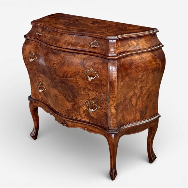 Italian Vintage Italian Olive Burl Bombé Chest For Sale - Image 3 of 11