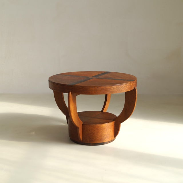 Art Deco Amsterdam School Oak Side Table with Macassar Ebony Inlay, Netherlands, 1920s For Sale - Image 11 of 16