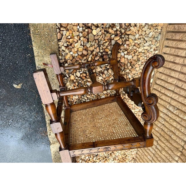 Antique Early 20th Century Heavily Carved Walnut Charles Ii Style Cane Seat Side Chair For Sale In Washington DC - Image 6 of 12