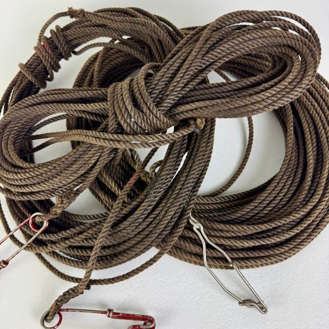 Mid 20th Century Decorative Vintage Set of 3 Oiled Hemp Duck Decoy Ropes With Metal Hooks For Sale - Image 5 of 5