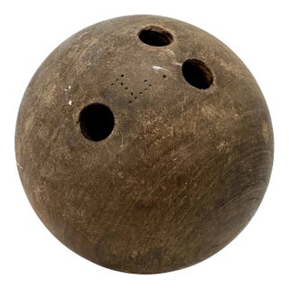 Authentic Antique American Very Heavy Genuine Lignum Vitae Wood Bowling Ball - Circa Early 1900s For Sale