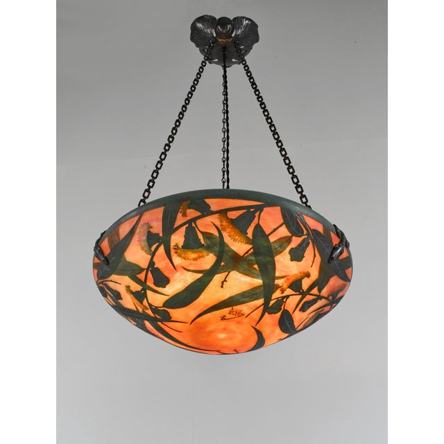 Art Deco French Art Deco Pendant Light by Daum & Majorelle - 1925 Cameo Chandelier France For Sale - Image 3 of 15