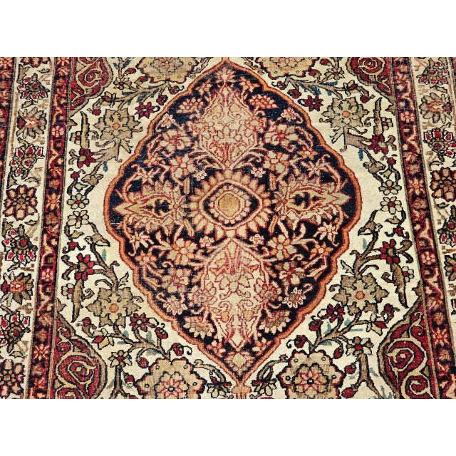 19th Century Persian Kerman Lavar Rug, Hand-Knotted Wool, Floral Design, Burgundy & Ivory, 4x6 For Sale - Image 12 of 18