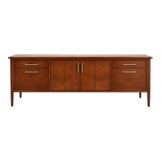 Long Mid Century Modern Walnut Credenza Sideboard Console. 74 Inches. For Sale