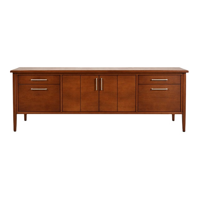 Long Mid Century Modern Walnut Credenza Sideboard Console. 74 Inches. For Sale