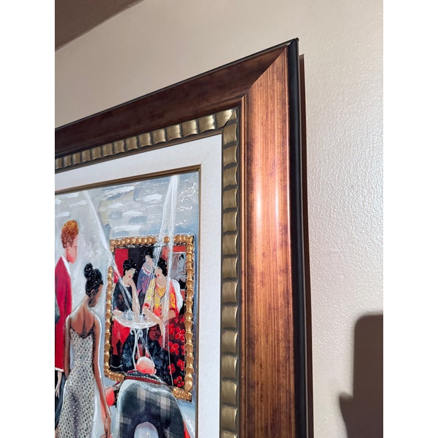 Wood Contemporary Glynn Marcus “Spectators at the Tarkay Exhibit” Giclee on Canvas With Hand Embellishment and Bas Relief Signed For Sale - Image 7 of 13