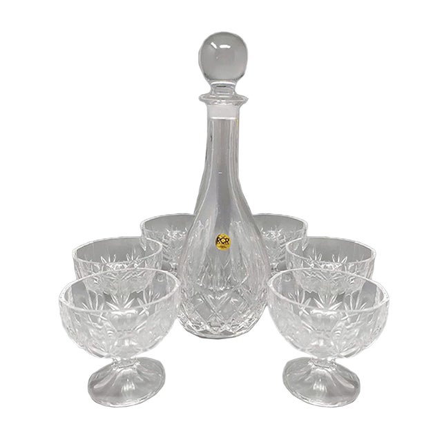 Mid-Century Crystal Decanter Set of 7 1960s For Sale