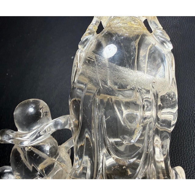 Antique Hand Carved Chinese Guan Yin Child Clear Rock Crystal Sculpture Statue For Sale - Image 15 of 17