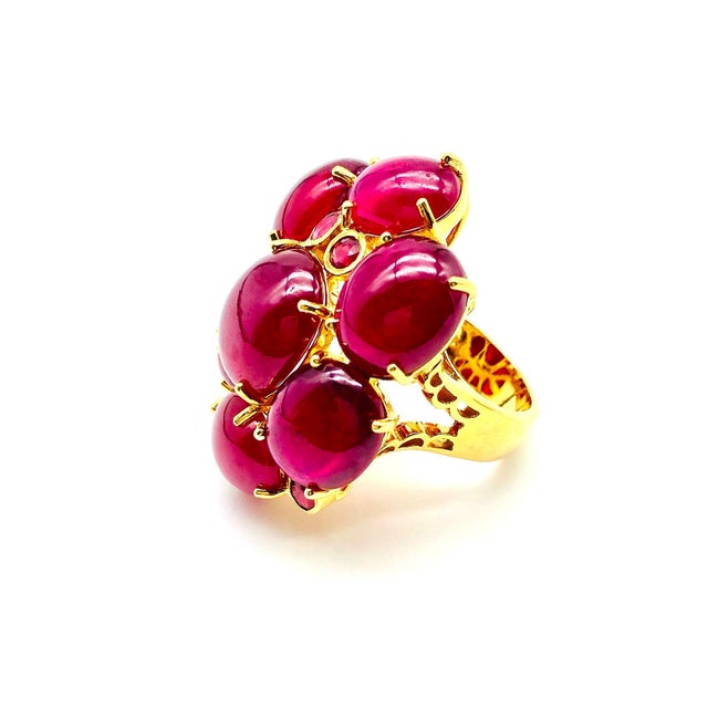 Bochic "Orient" Vintage African Multi Ruby Ring Set In 18K Yellow Gold & Silver For Sale - Image 11 of 18