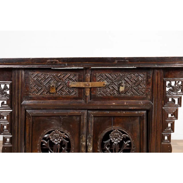 Wood Chinese Ming Dynasty Style Butterfly Cabinet with Carved Spandrels and Doors For Sale - Image 7 of 13