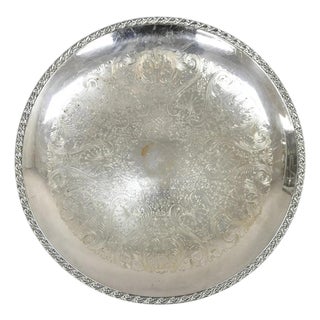 Vintage Wm Rogers 767 Victorian Style Round Silver Plated Serving Platter Tray For Sale