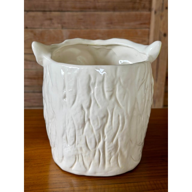 Vintage Glazed Ceramic Owl Planter Cachepot in White and Lime Green For Sale - Image 4 of 11