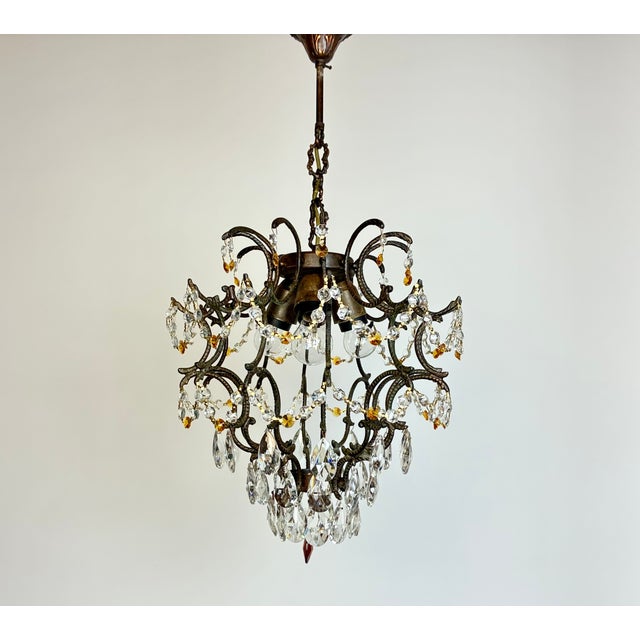 Vintage 1960s Bronze Crystal Amber Chandelier – 3 Light For Sale - Image 9 of 13