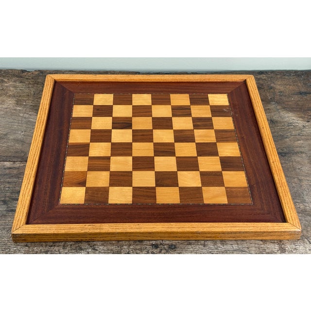 Brown Vintage 24" Hand Made Solid Wood Chess Board With Mixed Hardwoods For Sale - Image 8 of 9