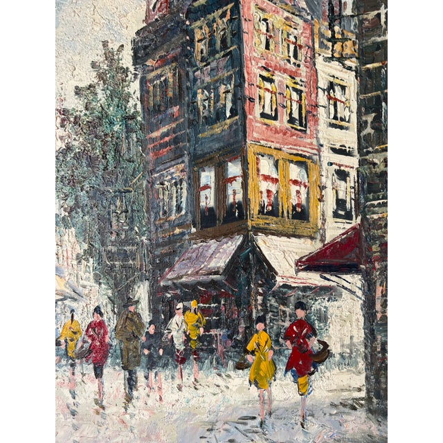 Brown 1960's Heyer Impressionist Winter Cityscape Paris Street Scene Oil Painting on Canvas For Sale - Image 8 of 12