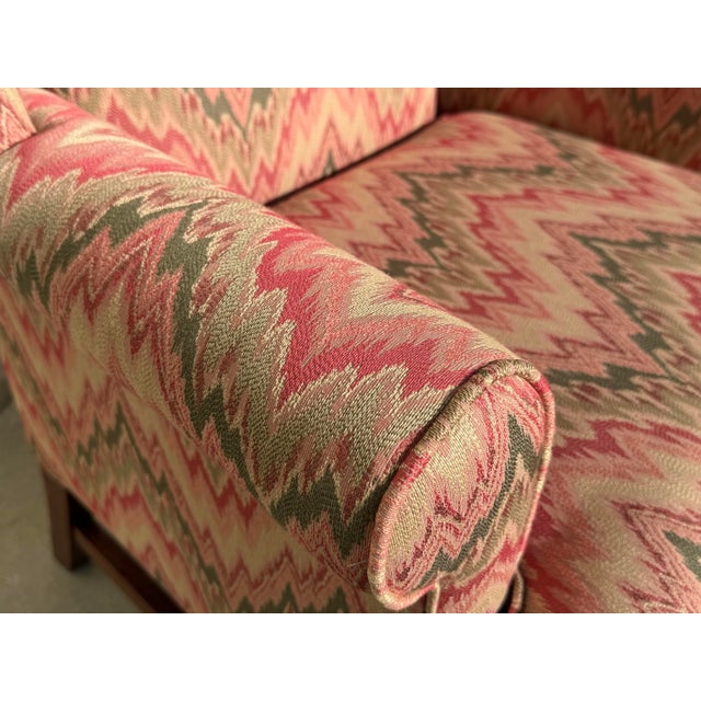 Vintage American Flamestitch Wingback Chair + Ottoman For Sale - Image 10 of 11