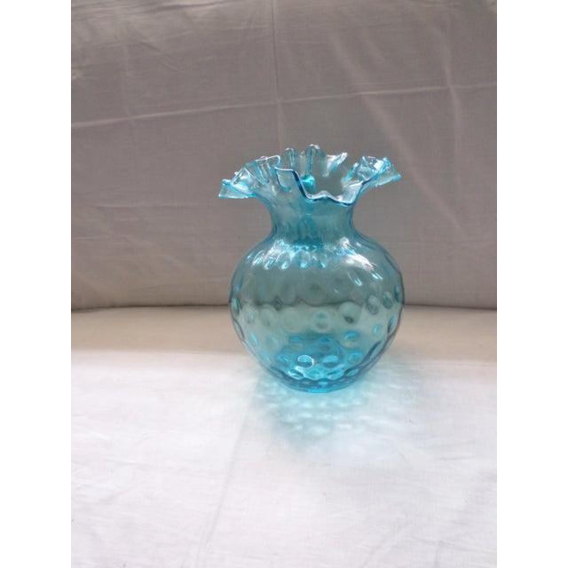 Antique Northwood Hand Blown Blue Coin Dot Pitcher With Blue Ribbed Handle For Sale - Image 4 of 8